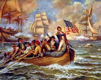 Edward Percy Moran Battle of Lake Erie 1911 Canvas Print Wall Art,Moran Painting,American Painter,American Art,American Flag Poster