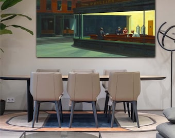 Panoramic Edward Hopper Nighthawks (1942) Canvas Print Wall Art,American Artist,Edward Hopper Poster,Edward Hopper Painting,Print Art