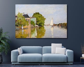 Claude Monet Häuser auf dem Achterzaan Leinwand Wand Kunst, Claude Monet Poster Druck Kunst, Claude Monet Gemälde, Häuser auf dem Achterzaan Druck