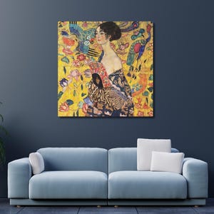 Gustav Klimt Lady with Fan Canvas Wall Art Gustav Klimt Gallery Wrapped Giclee Wall Art Print Klimt Museum Exhibition Gift Art Nouveau