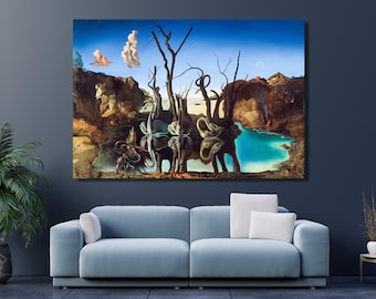 サルバドール・ダリ「象を映す白鳥」複製キャンバスボックスアート