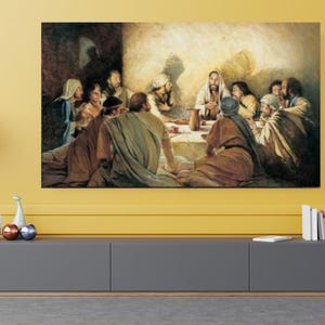 Last Supper Canvas Print Wall Art,Last Supper Poster,Last Supper Painting,Set Jesus and Disciples Christian Canvas Print Wall Art
