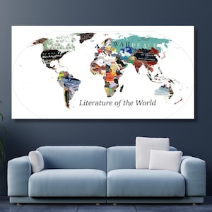 Literatur der Welt Wandbild, Weltkarte Wandbild, Literatur der Welt, Weltkarte Wandbild, Literatur Poster, Weihnachtsgeschenk, Weihnachtsgeschenk