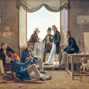 Constantin Hansen Et selskab af danske kunstnere i Rom, 1837 Canvas Print Wall Art,Works by Hansen,Danish Painter,Hansen Painting