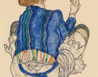 エゴン・シーレ「座る女性、後ろ姿」1917年キャンバスプリントウォール