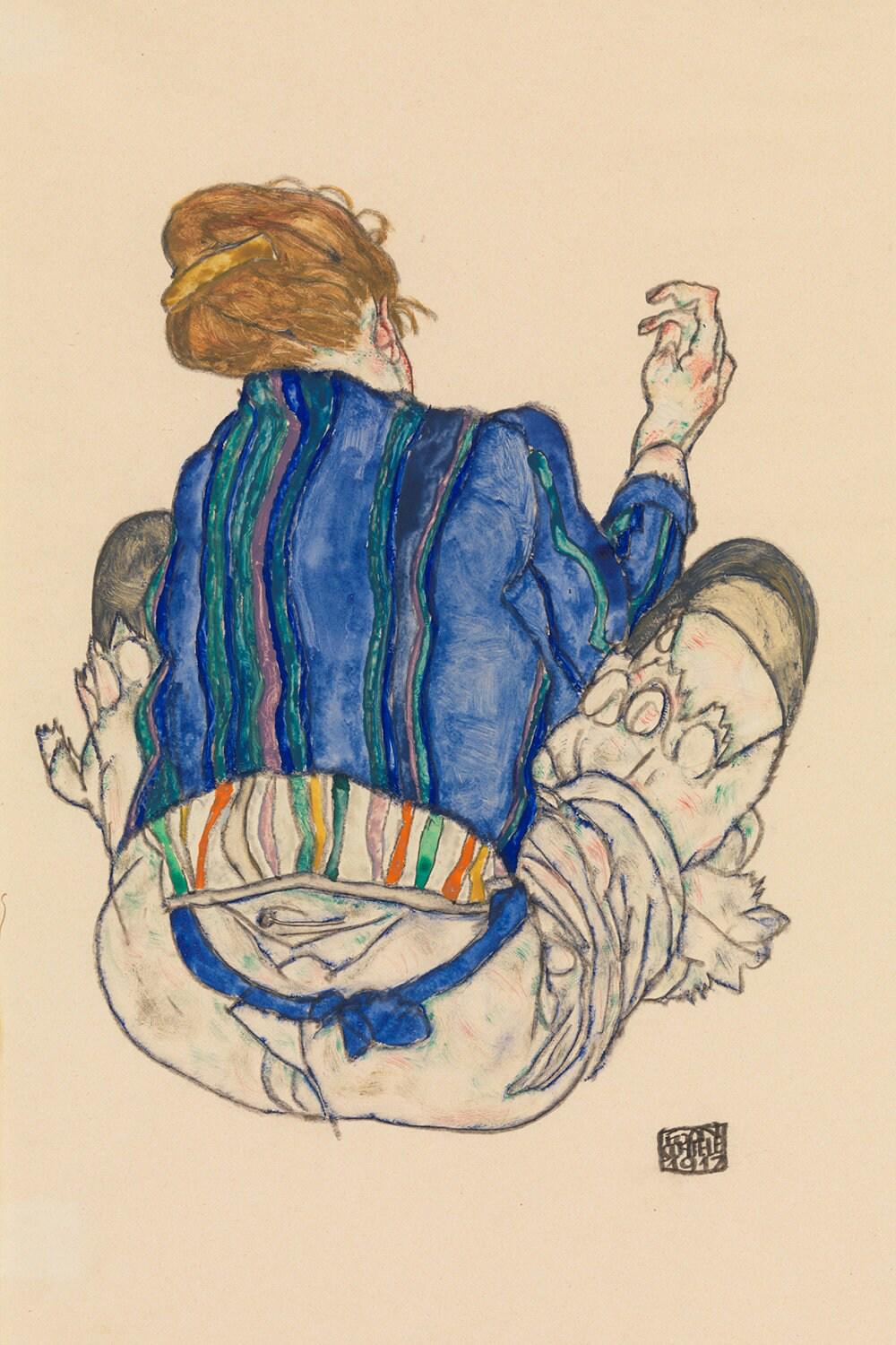 エゴン・シーレ「座る女性、後ろ姿」1917年キャンバスプリントウォール