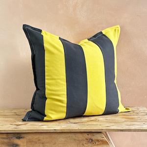 Lime Green Striped Cotton Cushion Cover: Handmade Colour Block Pillow
