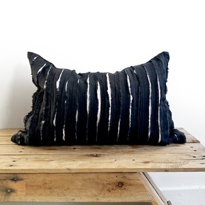 Black and White Striped Linen Cushion Cover - Minimalist Monochrome Style With Textured Stripes -  2 Rectangular Sizes - Handmade In The UK