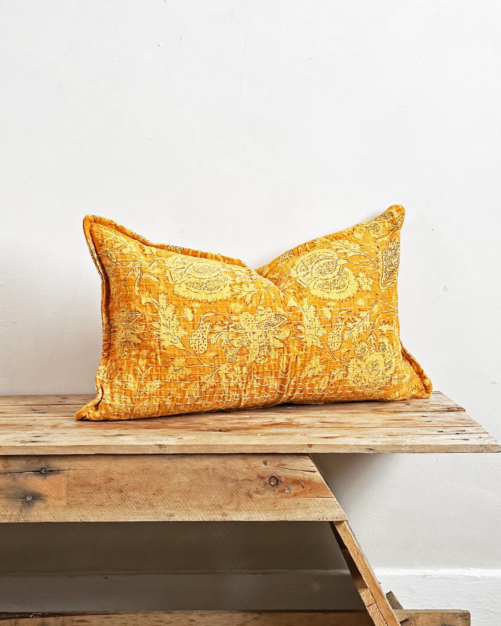 Folk Flora Yellow Floral Outdoor Cushions Outdoor Cushions Ochre