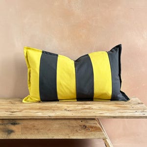 Lime Green Striped Cotton Cushion Cover: Handmade Colour Block Pillow