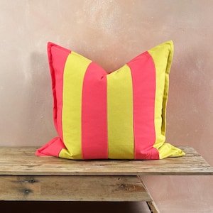 Handmade Lime Green & Pink Striped Cotton Cushion Cover