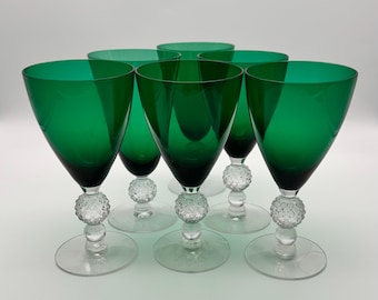Vintage Set of 6 Golf Ball Stiegel Green by MORGANTOWN 9oz Water Goblets