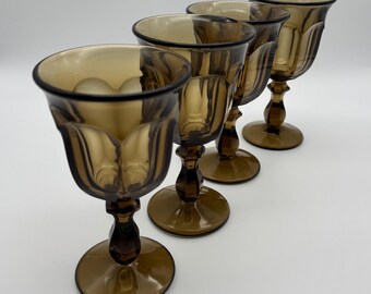 Set of 4 Vintage Imperial Glass Williamsburg Nut Brown Water Goblets