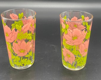 Vintage MCM Floral Poppy Flowers Juice Glasses