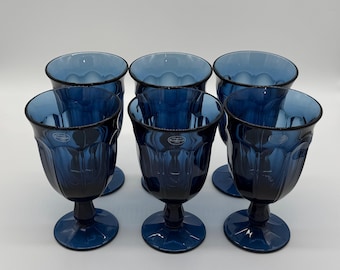 Vintage Set of 6 Noritake Provincial Colonial Dark Blue Iced Tea Goblets Tumblers Glasses
