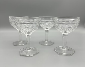 Fostoria American Clear Hex Foot Champagne/ Tall Sherbet Glasses set of 4