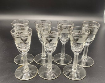 7 Vintage Libbey Silver Leaf Cordial Glasses