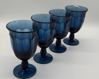 Juego vintage de 4 copas de té helado Noritake de estilo colonial provincial en azul oscuro.