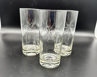 Vintage MCM Fostoria Atomic Sunburst 6” Tumblers Set of 3