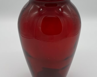 Vintage MCM Style Anchor Hocking Royal Ruby Scalloped Edge 9” Flower Vase