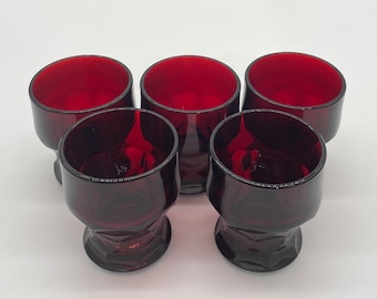 Vintage Set of 5 Ruby Georgian 5oz Flat Tumblers by Anchor Hocking