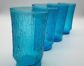 Ensemble vintage de 4 verres à boire pagode Anchor Hocking bleu laser 16 oz