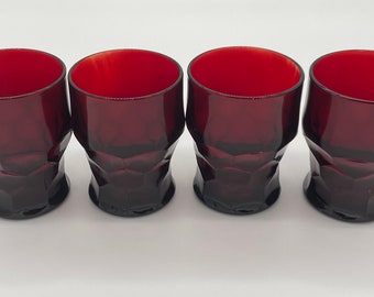 Vintage Anchor Hocking Ruby Georgian 9oz Flat Tumblers Set of 4