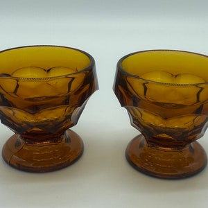2 Vintage Viking Georgian Honeycomb Dark Amber Sherbet Champagne Glasses
