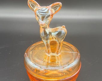 Vintage Jeanette Marigold Deer Fawn Powder Jar Box With Lid