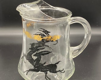 Vintage MCM Leaping Black Gazelle Impala Pitcher with Gold Accents in Excellent Condition