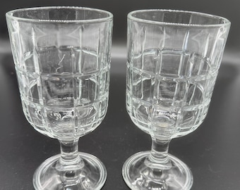Set of 2 Vintage Anchor Hocking Tartan Manchester 14oz Water Goblets