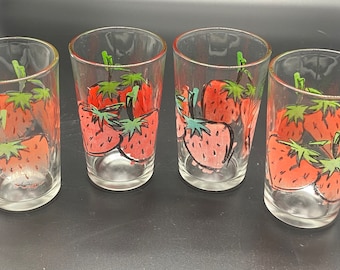 4 Vintage Super Cute Strawberry 8oz Juice Glasses