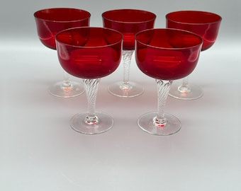 Saturn Red by Colony Wine Glasses Set of 5 Hand Blown