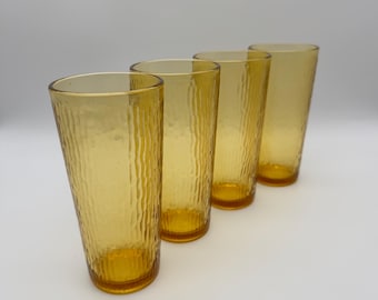 Vintage Set of 4 MCM Bark Golden Yellow Iced Tea Tumblers
