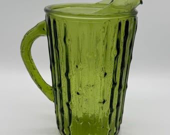 Vintage Anchor Hocking Tahiti Avocado Green 64oz Pitcher with Ice Lip