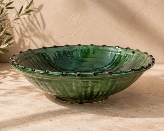 Authentic Tamegroute pottery from Morocco — that deep, drippy green glaze is genuinely one-of-a-kind and you simply cannot get this at a big-box store.