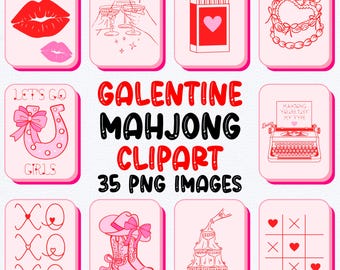 Valentine Mahjong Clipart Set Galentine Love Mahjongg Tiles PNG Game Clip Art Transparent Background Classroom Crafts Sublimation