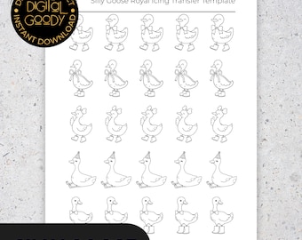 Silly Goose Royal Icing Transfer Sheets Printable Geese Template Bundle for Cookie Decorating Edible Sprinkles & Macarons PDF Download