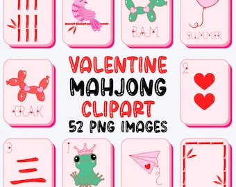 Valentine's Mahjong Clipart Set Love Mahjongg Tiles PNG Valentine Game Clip Art Transparent Background Classroom Crafts Sublimation