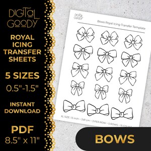Bows Royal Icing Transfer Sheets Printable Coquette Bow Icing Template Bundle for Cookie Decorating Macarons & Edible Sprinkles PDF Download