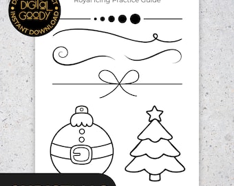 Christmas Royal Icing Practice Sheets Printable Holiday Icing Template Bundle for Cookie Decorating Class Piping Guide PDF Download
