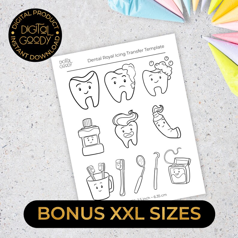 Tooth Royal Icing Transfer Sheets Printable Dental Dentist Template ...
