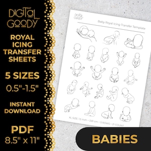 Babies Royal Icing Transfer Sheets – afdrukbare handgetekende babysjabloonbundel voor koekjesdecor, eetbare hagelslag en macaron | Pdf
