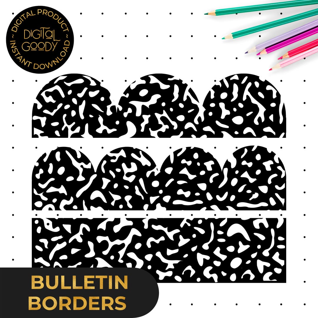 Printable Bulletin Board Borders Scalloped & Straight Black Composition ...