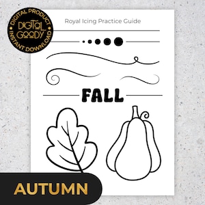 Autumn Royal Icing Practice Sheets Printable Fall Pumpkin Thanksgiving Icing Template Bundle for Cookie Decorating Class Piping Guide PDF