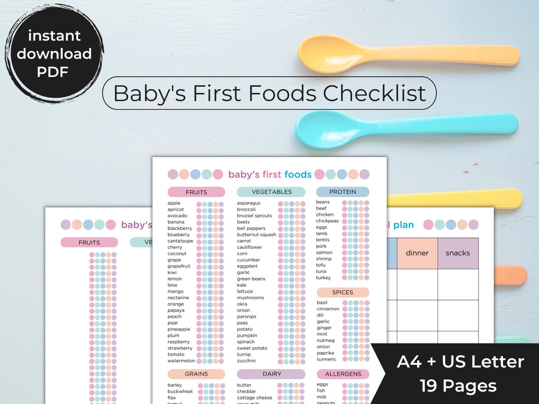 Babys First Foods Printable Checklist Babys First Solid Foods Baby Food ...