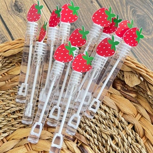 Strawberry bubble wand,strawberry birthday party favors, Bubble wands, berry 1st  party,strawberry Birthday,strawberry short cake.