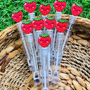 Strawberry bubbles,strawberry birthday party favors, Bubble wands, berry 1st  party,strawberry bubble wand.