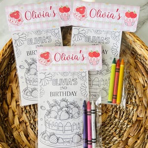 Strawberry Party Favors, mini coloring pages with crayons, kids party,birthday party,strawberry coquette,strawberry shortcake.