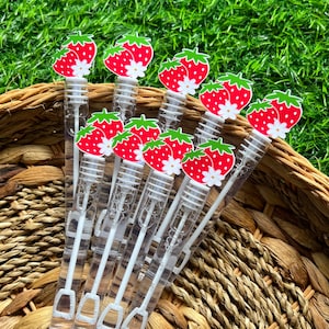 Strawberry bubbles,strawberry birthday party favors, Bubble wands, berry 1st  party,strawberry,berry sweet.